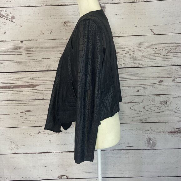 Blank NYC Jacket Womens Small Black Crocodile Faux Leather Suede Drape Front - Picture 2 of 8
